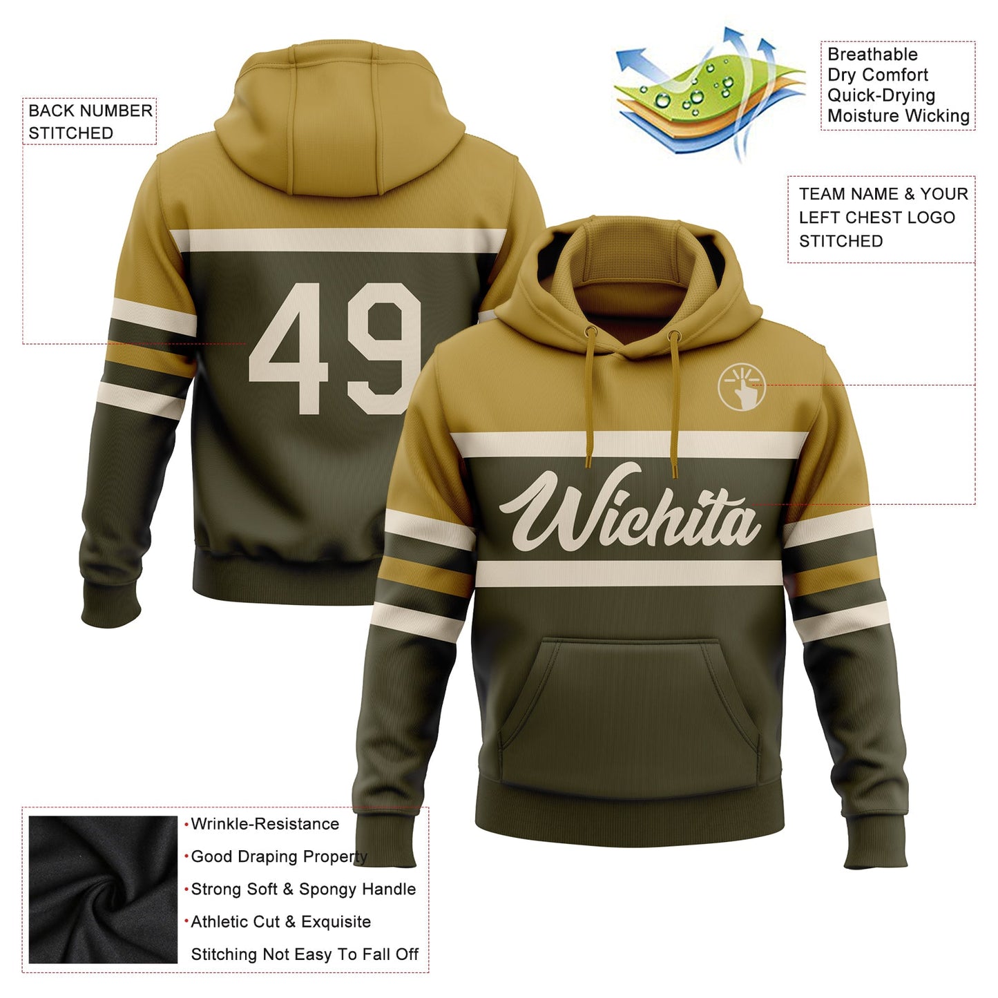 Custom Stitched Olive Cream-Old Gold Line Sports Pullover Sweatshirt Salute To Service Hoodie view 2