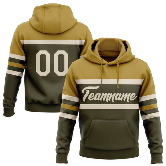 Custom Stitched Olive Cream-Old Gold Line Sports Pullover Sweatshirt Salute To Service Hoodie - Main View