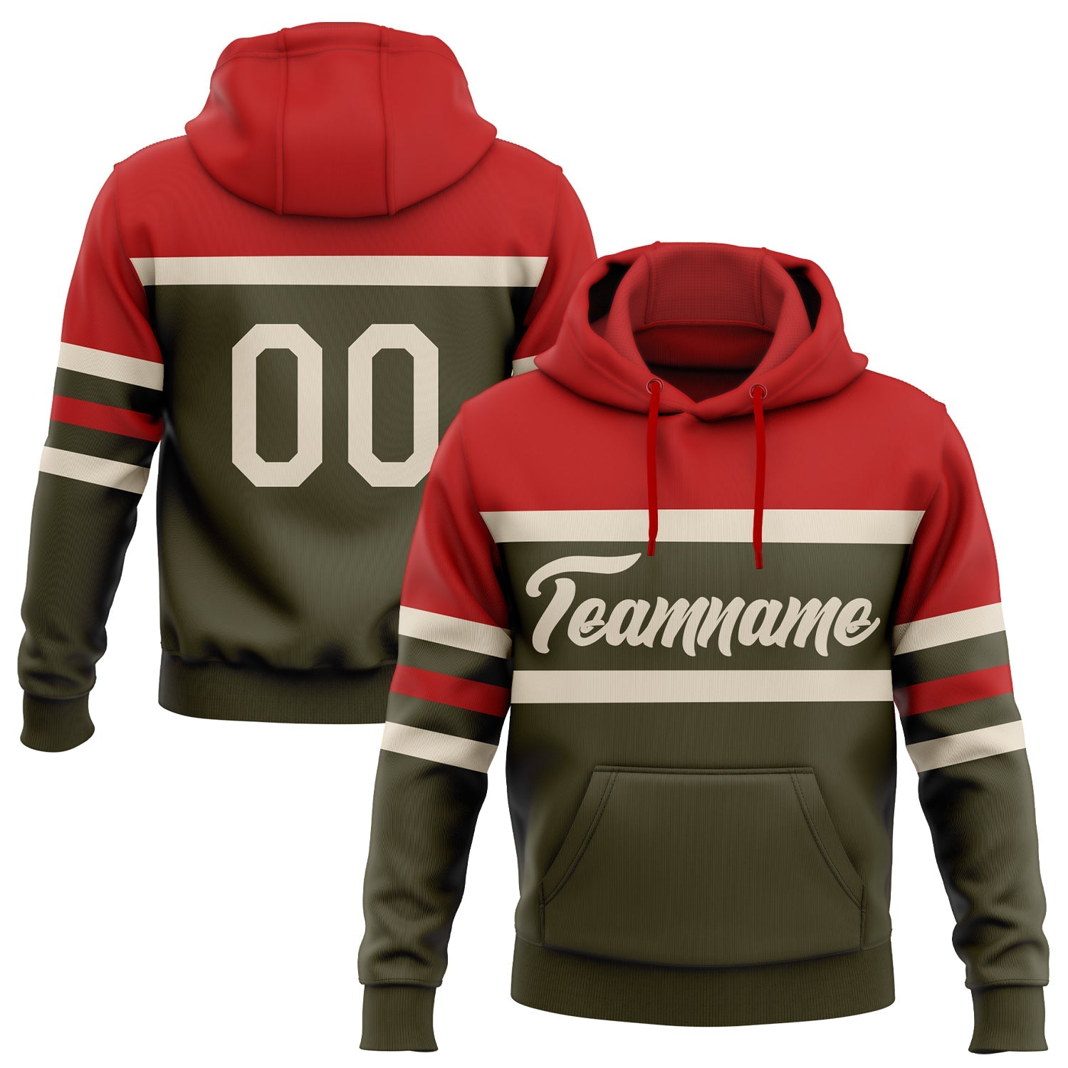 Custom Stitched Olive Cream-Red Line Sports Pullover Sweatshirt Salute To Service Hoodie - Main View