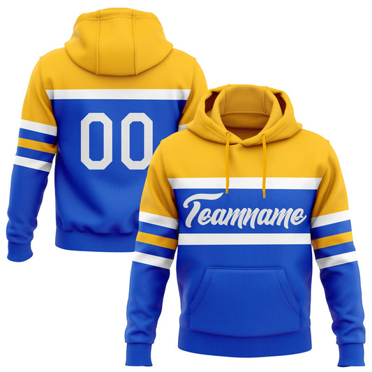Custom Stitched Thunder Blue White-Gold Line Sports Pullover Sweatshirt Hoodie - Main View