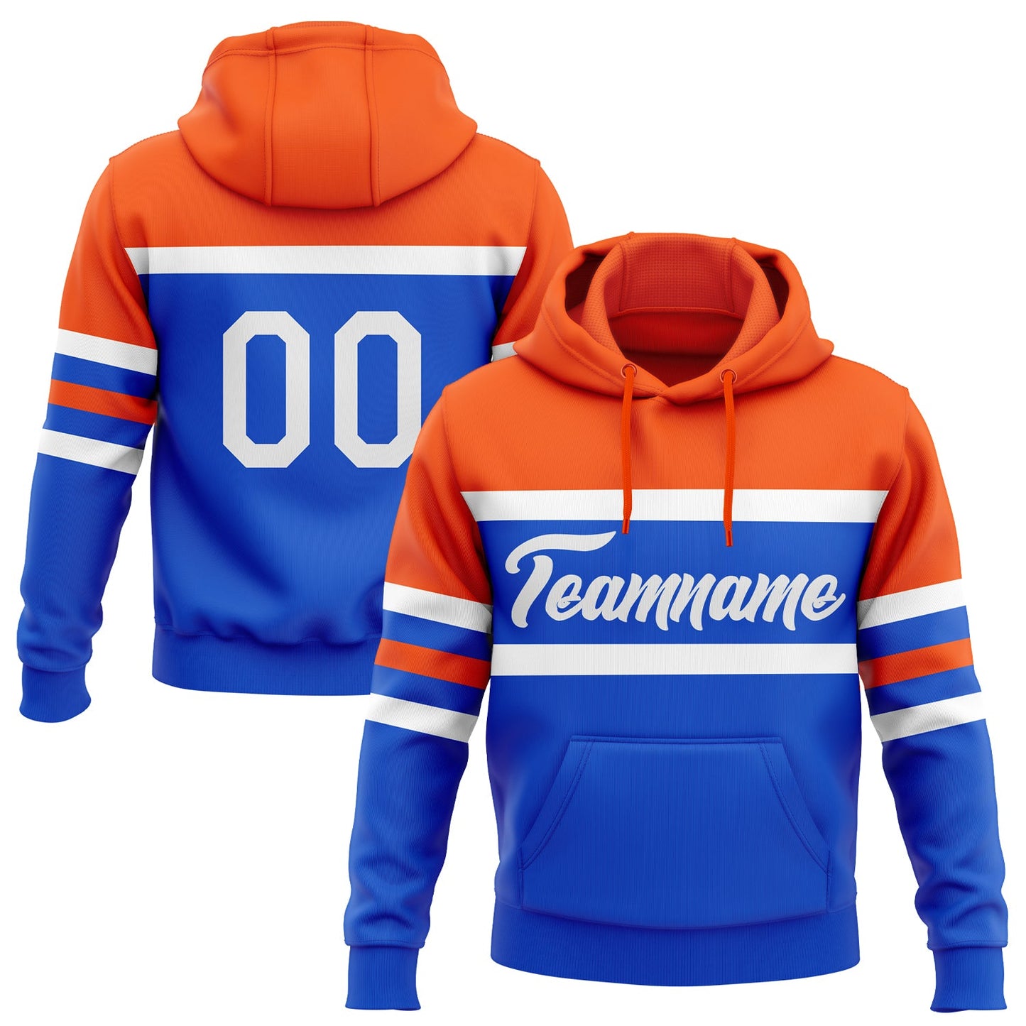 Custom Stitched Thunder Blue White-Orange Line Sports Pullover Sweatshirt Hoodie - Main View
