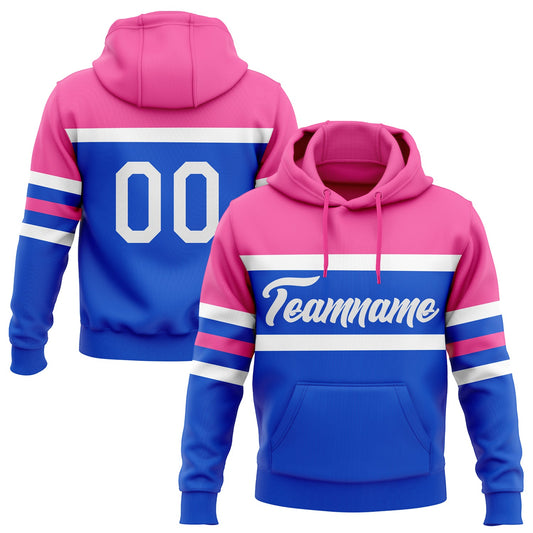 Custom Stitched Thunder Blue White-Pink Line Sports Pullover Sweatshirt Hoodie - Main View