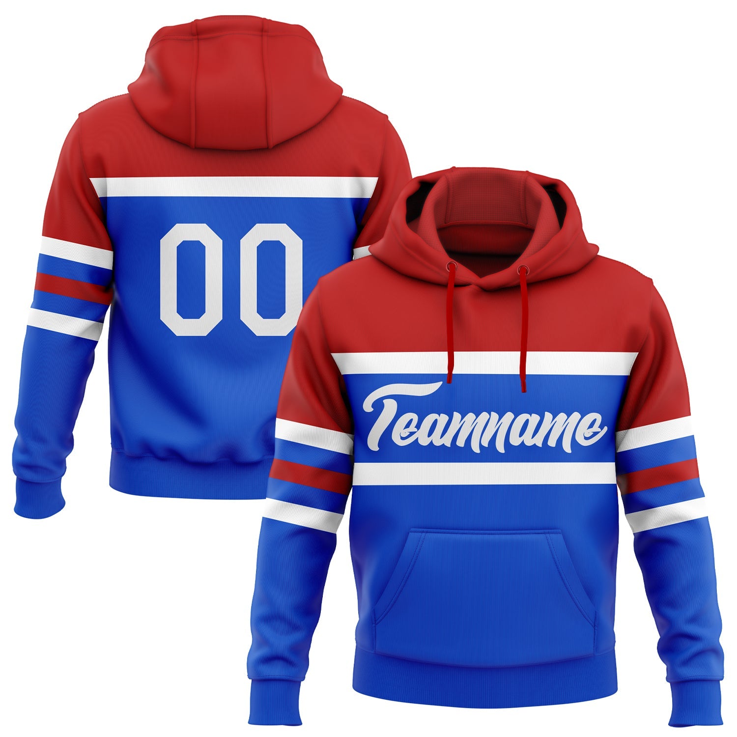 Custom Stitched Thunder Blue White-Red Line Sports Pullover Sweatshirt Hoodie - Main View