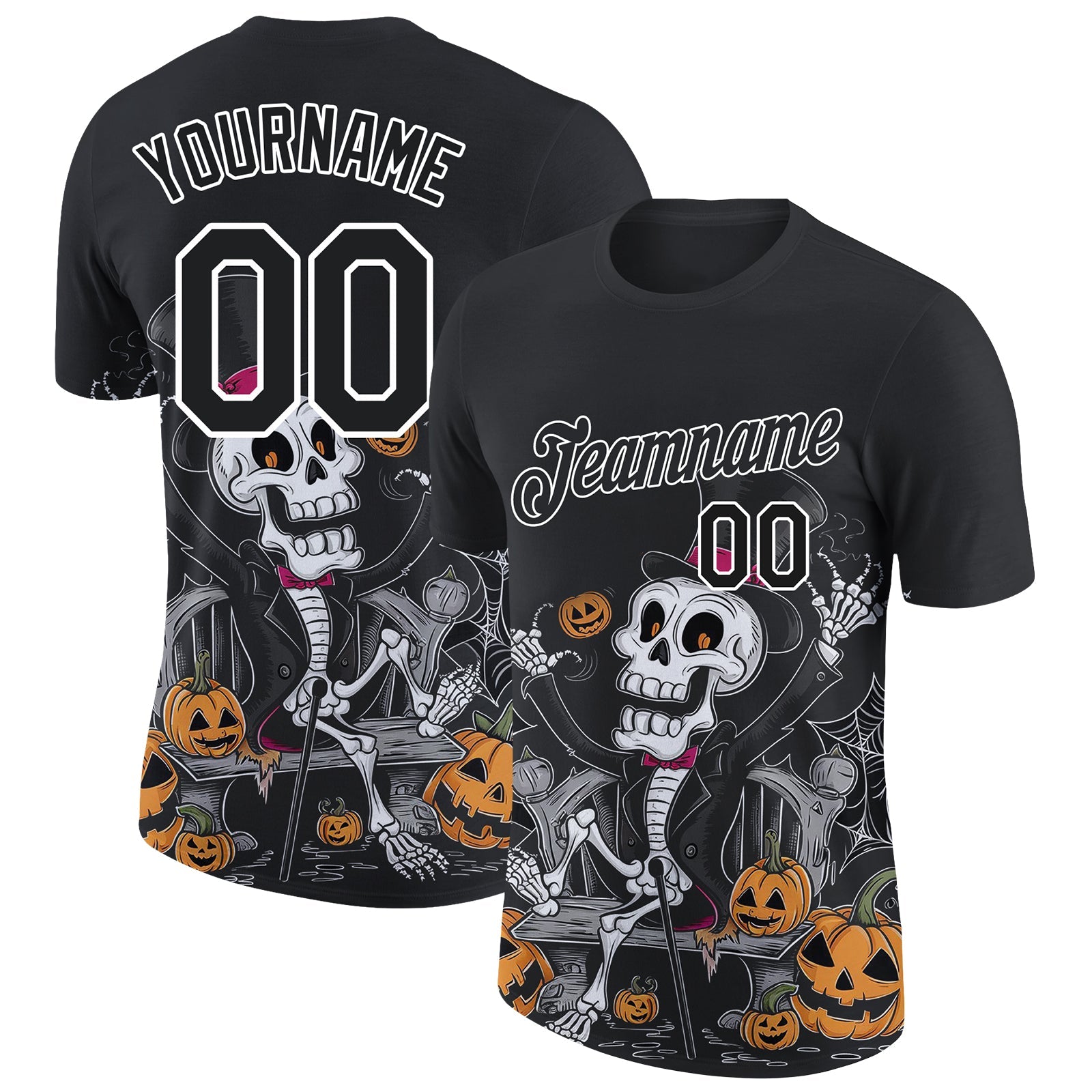 Custom Black White 3D Halloween Performance T-Shirt - Main View
