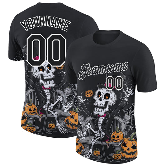 Custom Black White 3D Halloween Performance T-Shirt - Main View