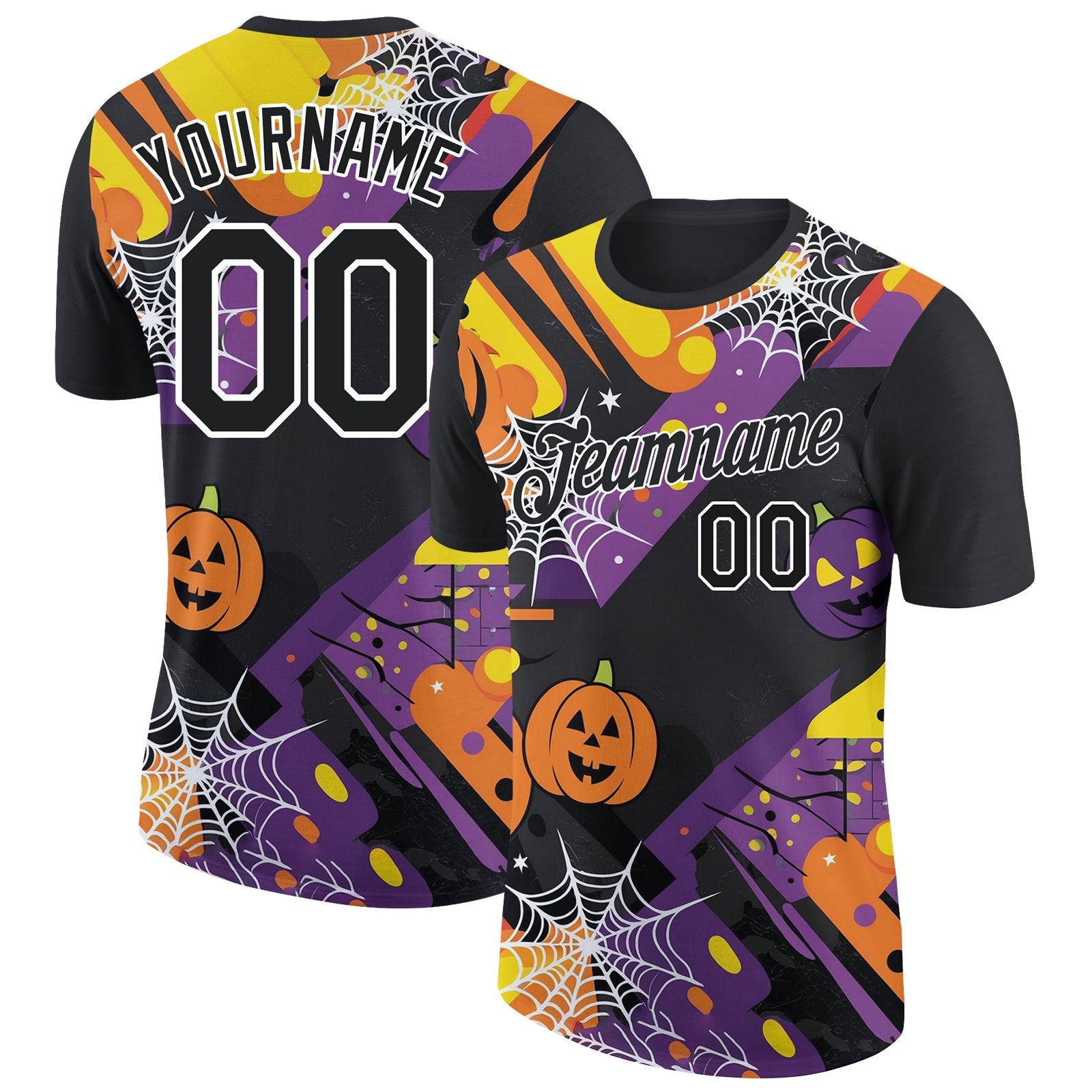 Custom Black Bay Orange-White 3D Halloween Performance T-Shirt - Main View