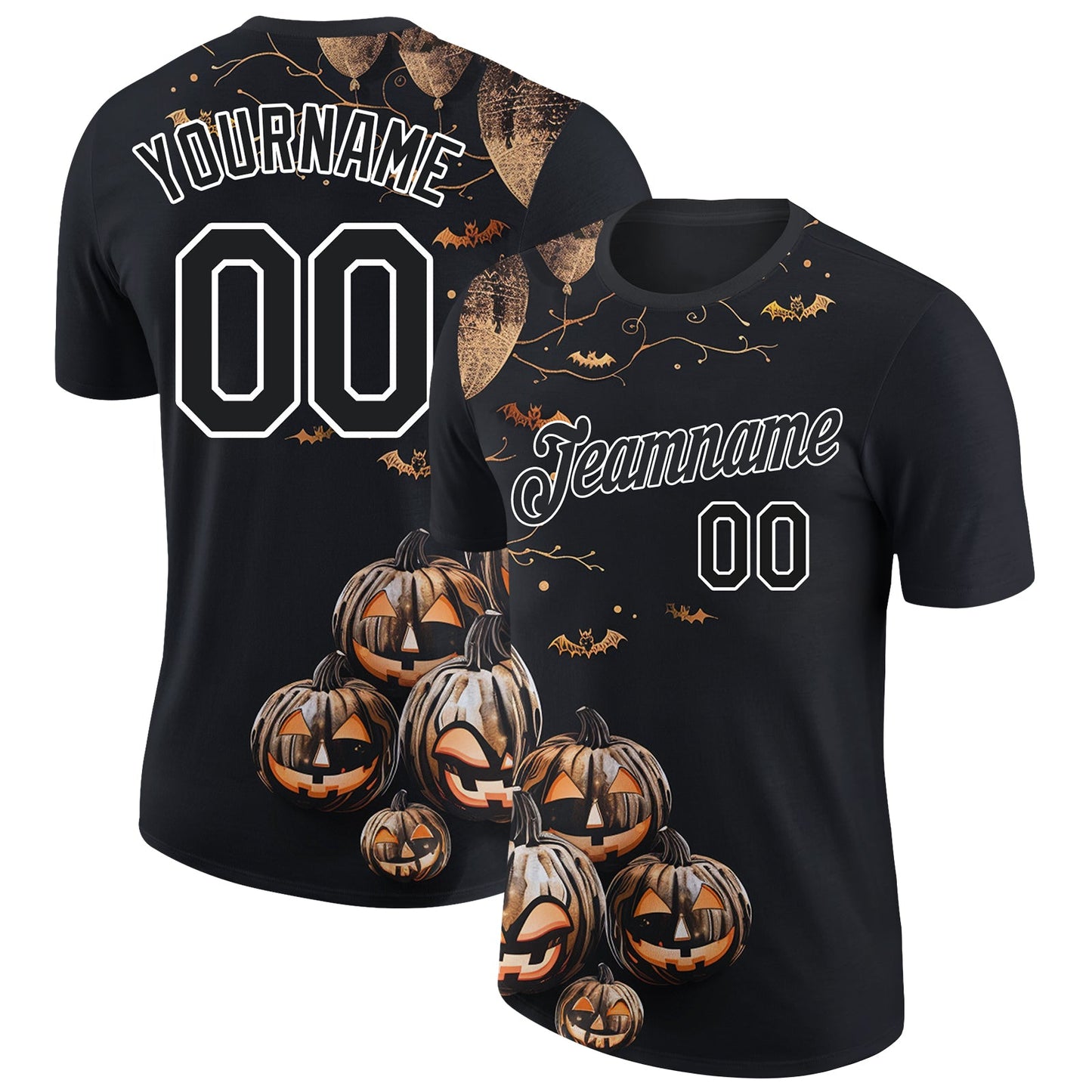 Custom Black White 3D Halloween Performance T-Shirt - Main View