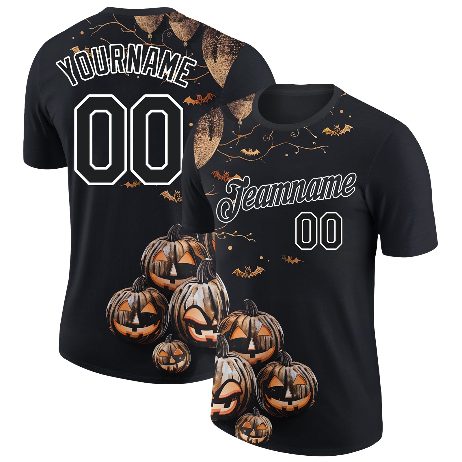 Custom Black White 3D Halloween Performance T-Shirt - Main View