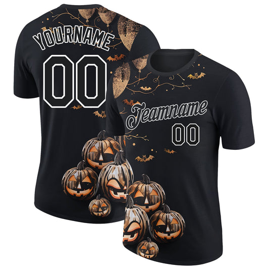Custom Black White 3D Halloween Performance T-Shirt - Main View