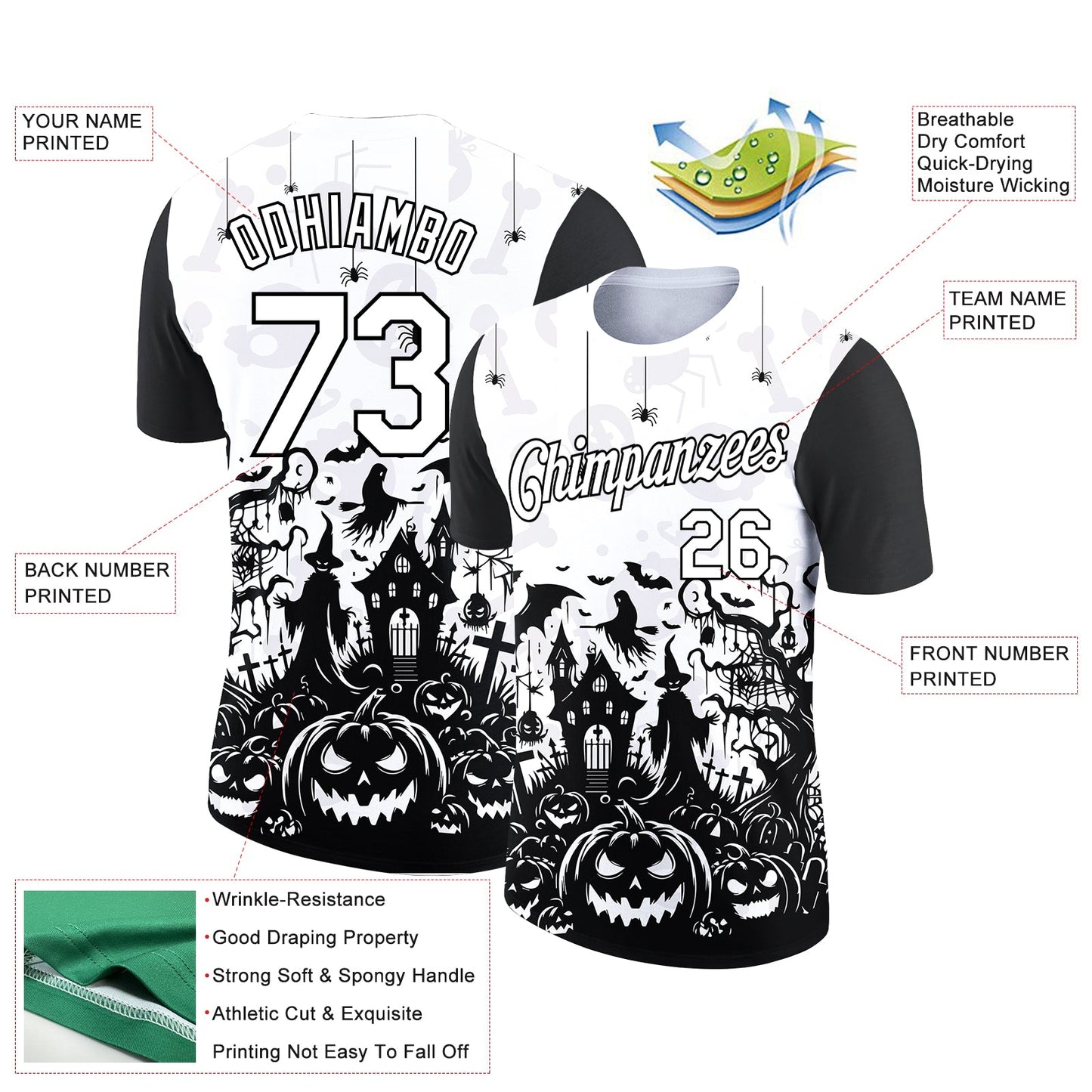 Custom White Black 3D Halloween Performance T-Shirt view 2