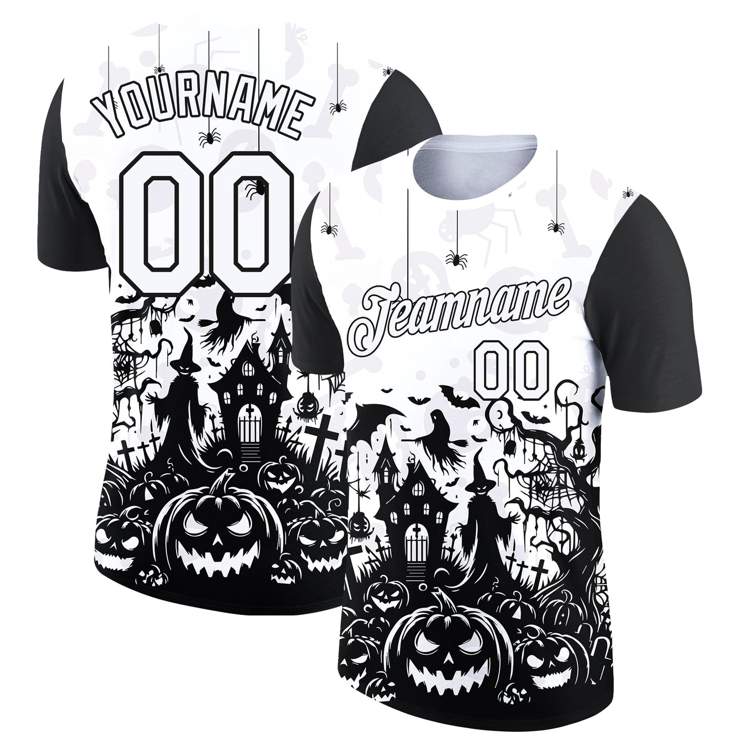 Custom White Black 3D Halloween Performance T-Shirt - Main View