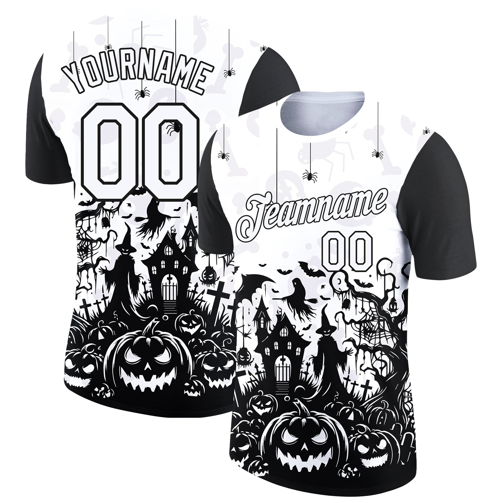 Custom White Black 3D Halloween Performance T-Shirt - Main View
