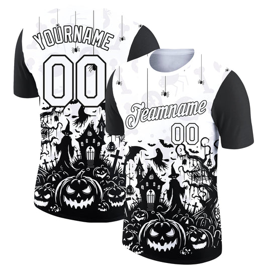 Custom White Black 3D Halloween Performance T-Shirt - Main View