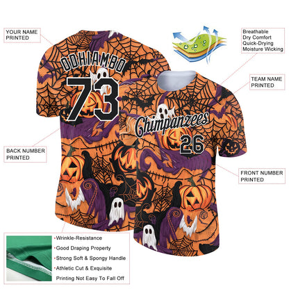 Custom Texas Orange Black-White 3D Halloween Performance T-Shirt view 2
