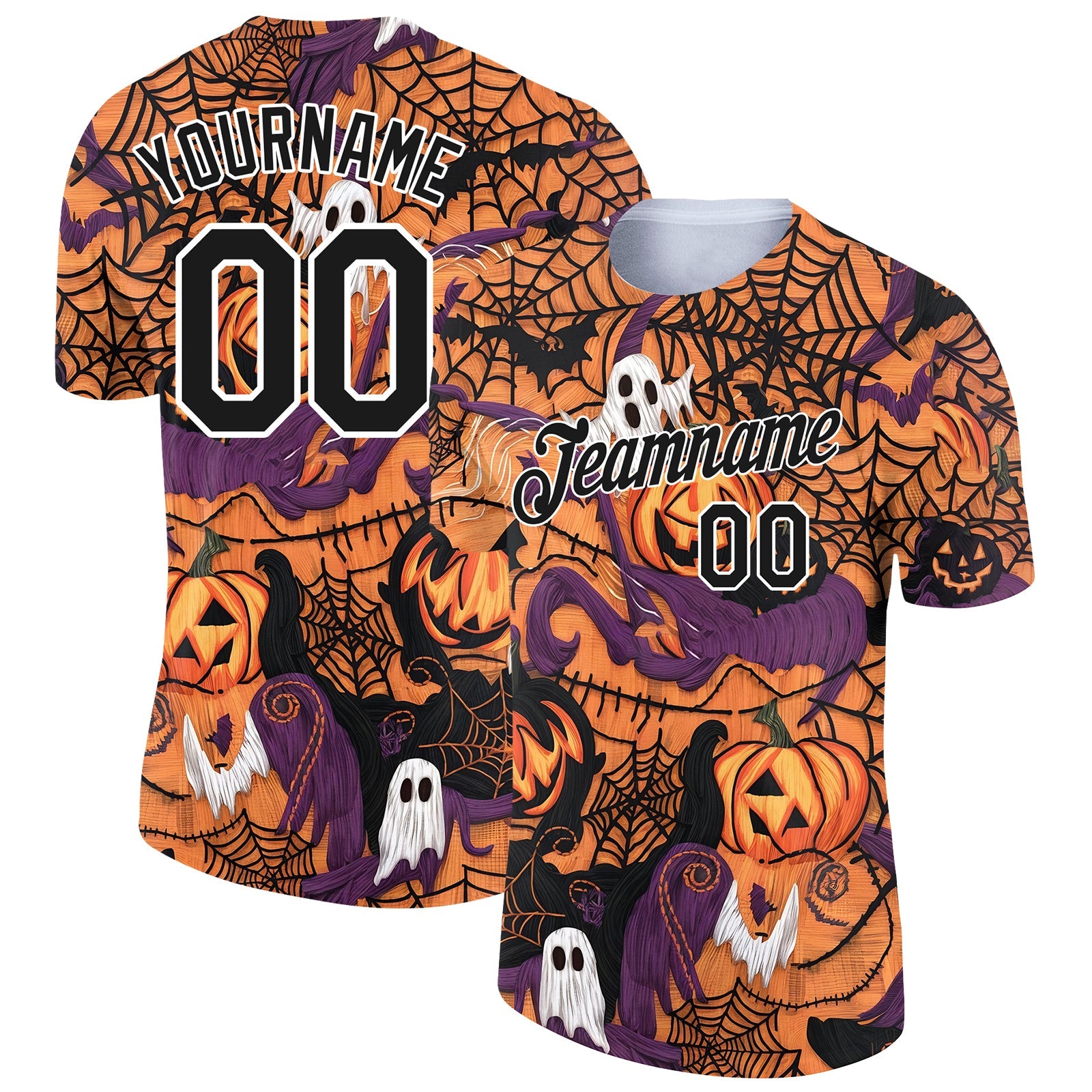 Custom Texas Orange Black-White 3D Halloween Performance T-Shirt - Main View