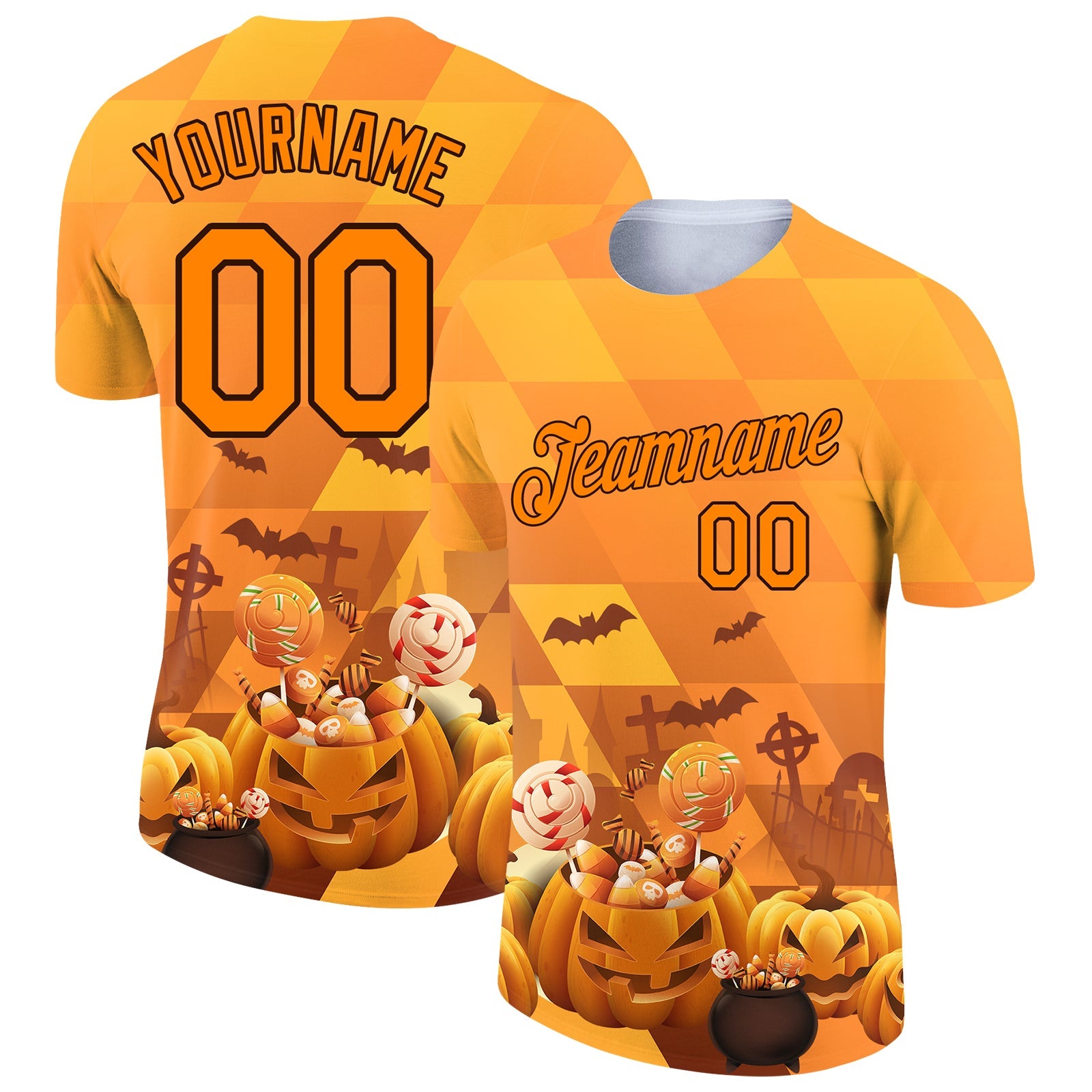 Custom Bay Orange Black 3D Halloween Performance T-Shirt - Main View