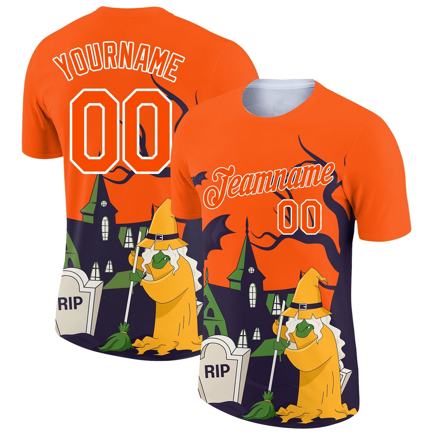 Custom Orange White 3D Halloween Performance T-Shirt - Main View