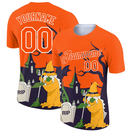 Custom Orange White 3D Halloween Performance T-Shirt - Main View