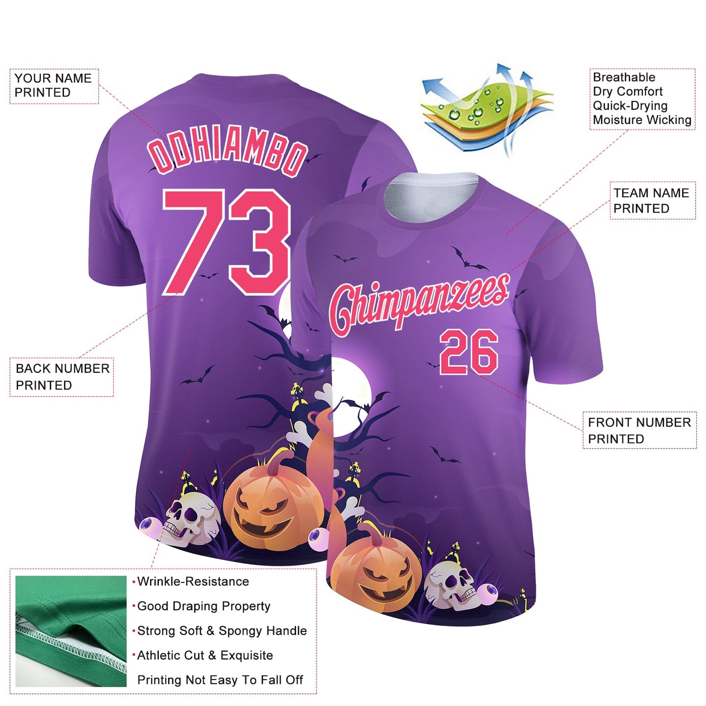 Custom Purple Pink-White 3D Halloween Performance T-Shirt view 2