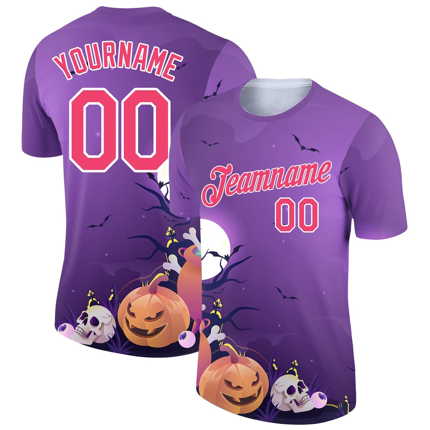 Custom Purple Pink-White 3D Halloween Performance T-Shirt - Main View