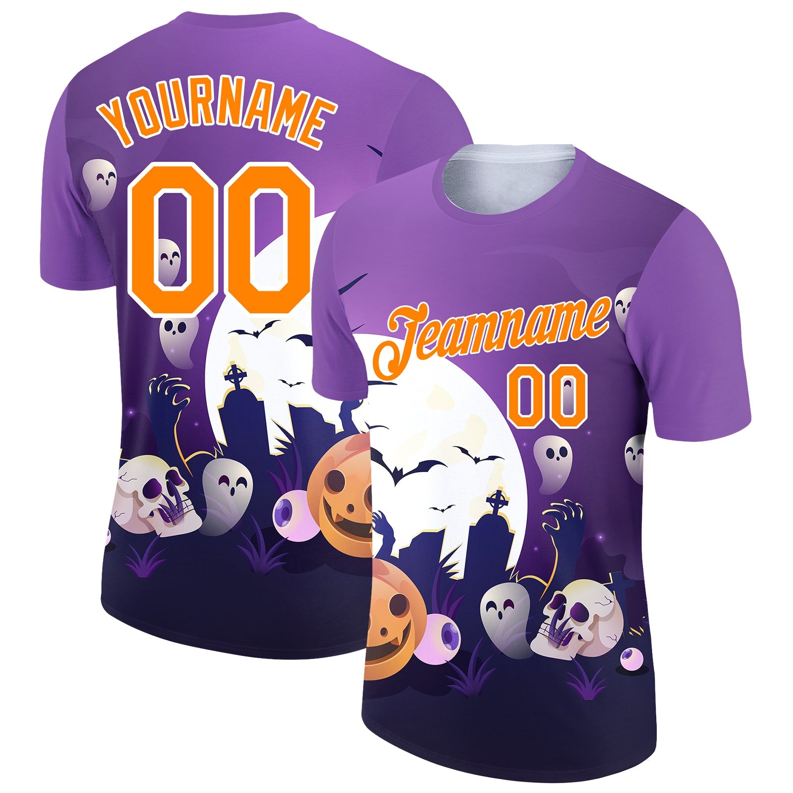 Custom Purple Bay Orange-White 3D Halloween Performance T-Shirt - Main View