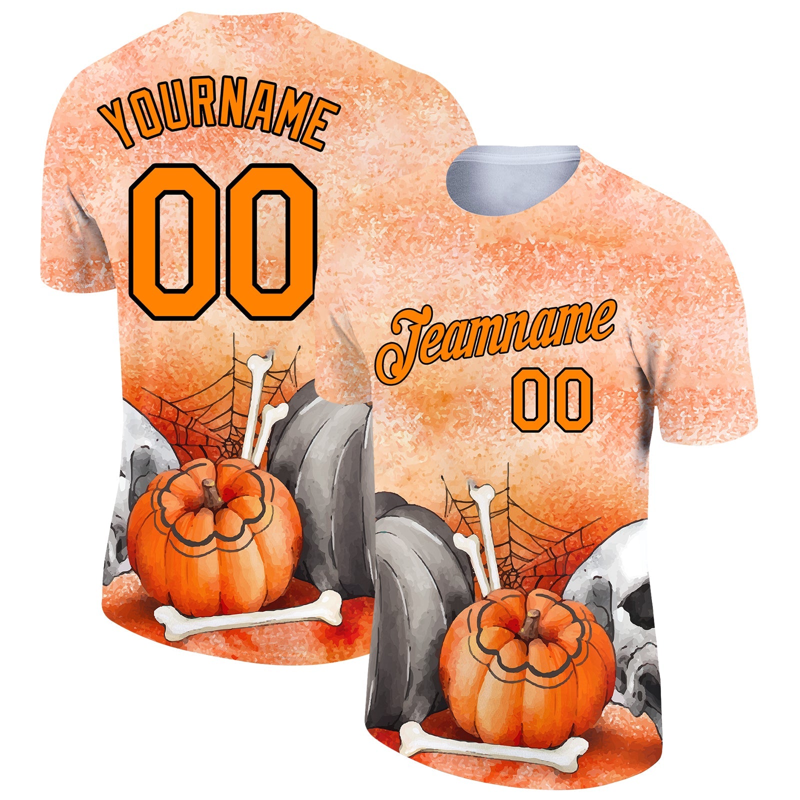 Custom Bay Orange Black 3D Halloween Performance T-Shirt - Main View