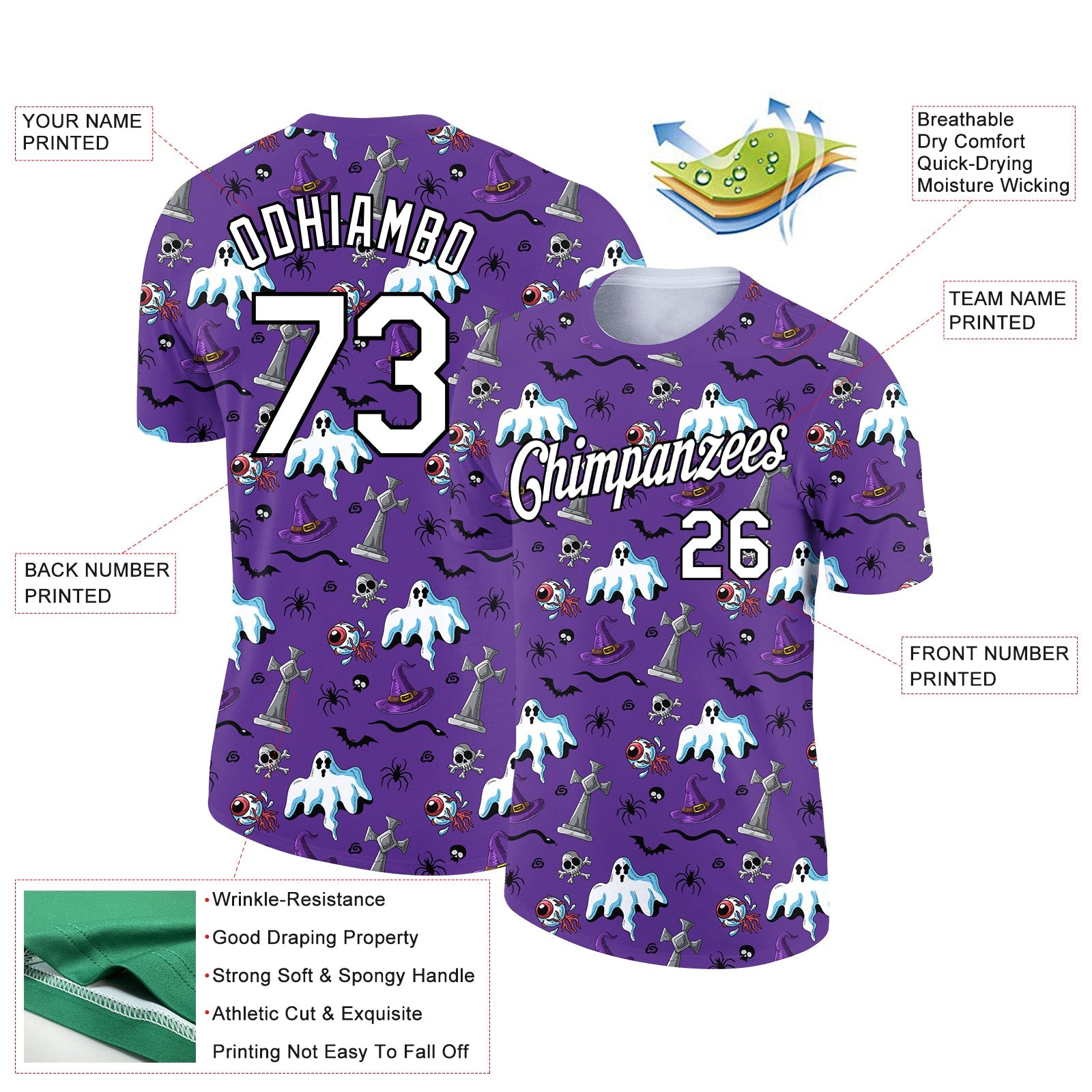Custom Purple White-Black 3D Halloween Performance T-Shirt view 2