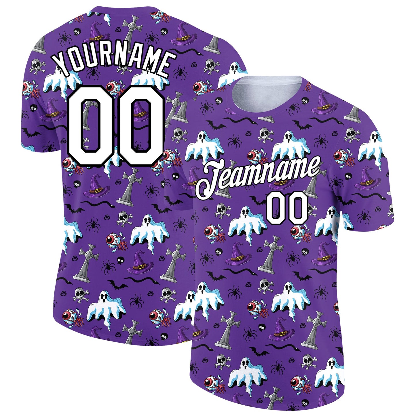Custom Purple White-Black 3D Halloween Performance T-Shirt - Main View