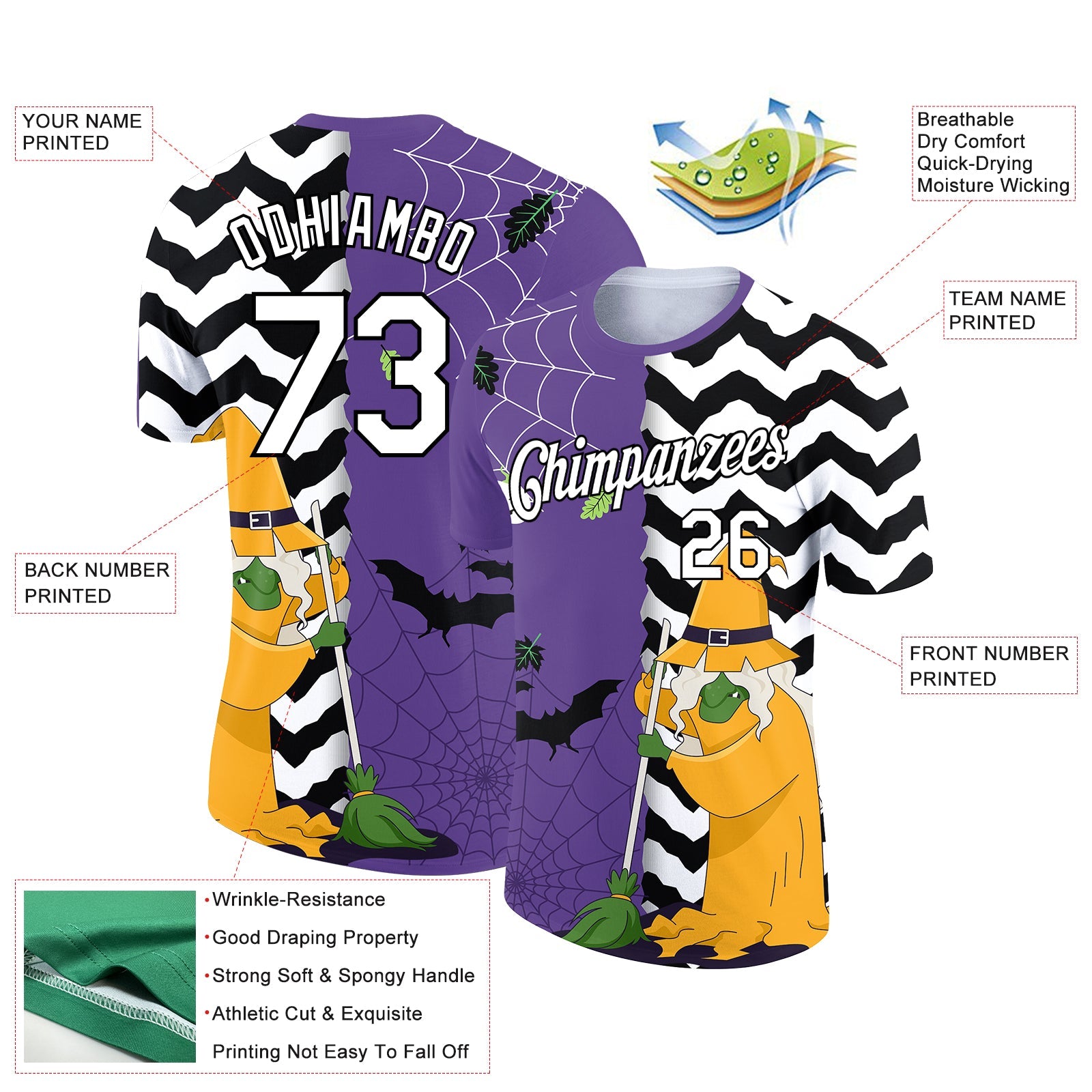 Custom Purple White-Black 3D Halloween Performance T-Shirt view 2