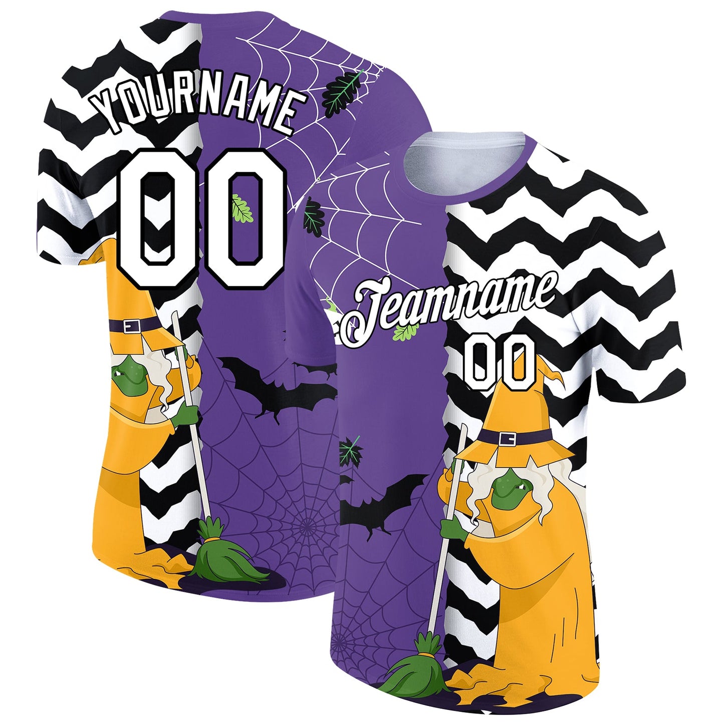 Custom Purple White-Black 3D Halloween Performance T-Shirt - Main View