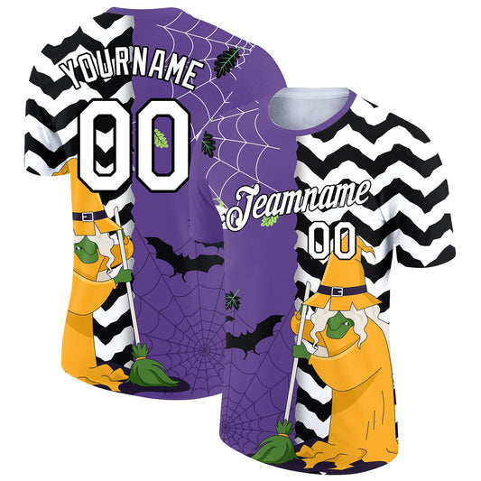 Custom Purple White-Black 3D Halloween Performance T-Shirt - Main View