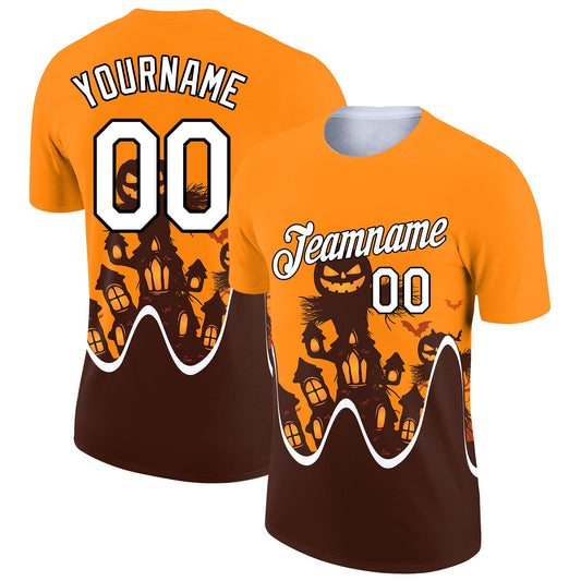 Custom Bay Orange Black-Brown 3D Halloween Performance T-Shirt - Main View