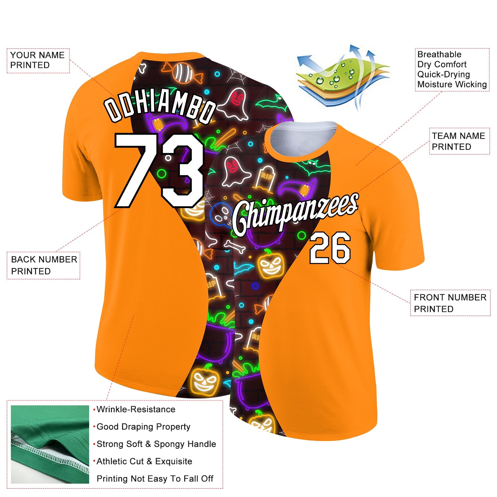 Custom Orange Brown-Black 3D Halloween Performance T-Shirt view 2