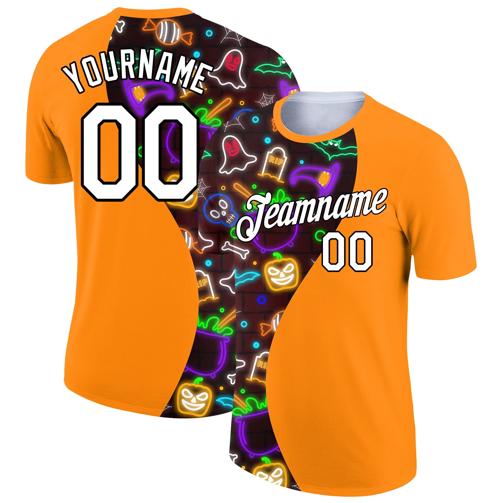 Custom Orange Brown-Black 3D Halloween Performance T-Shirt - Main View