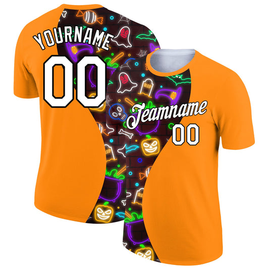 Custom Orange Brown-Black 3D Halloween Performance T-Shirt - Main View