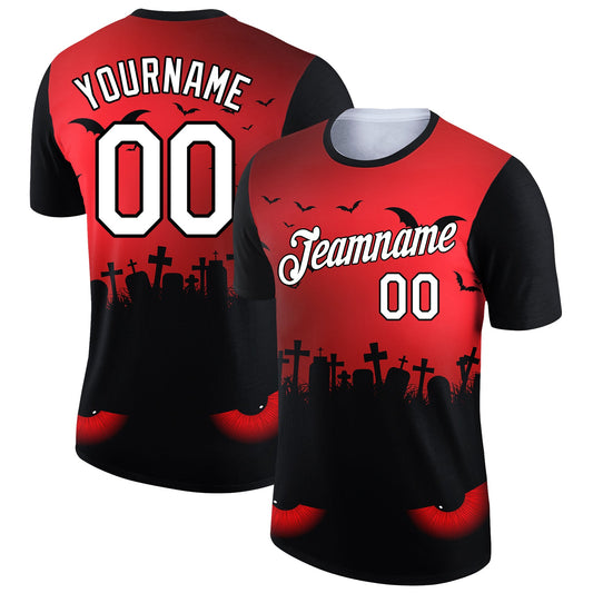 Custom Red White-Black 3D Halloween Performance T-Shirt - Main View