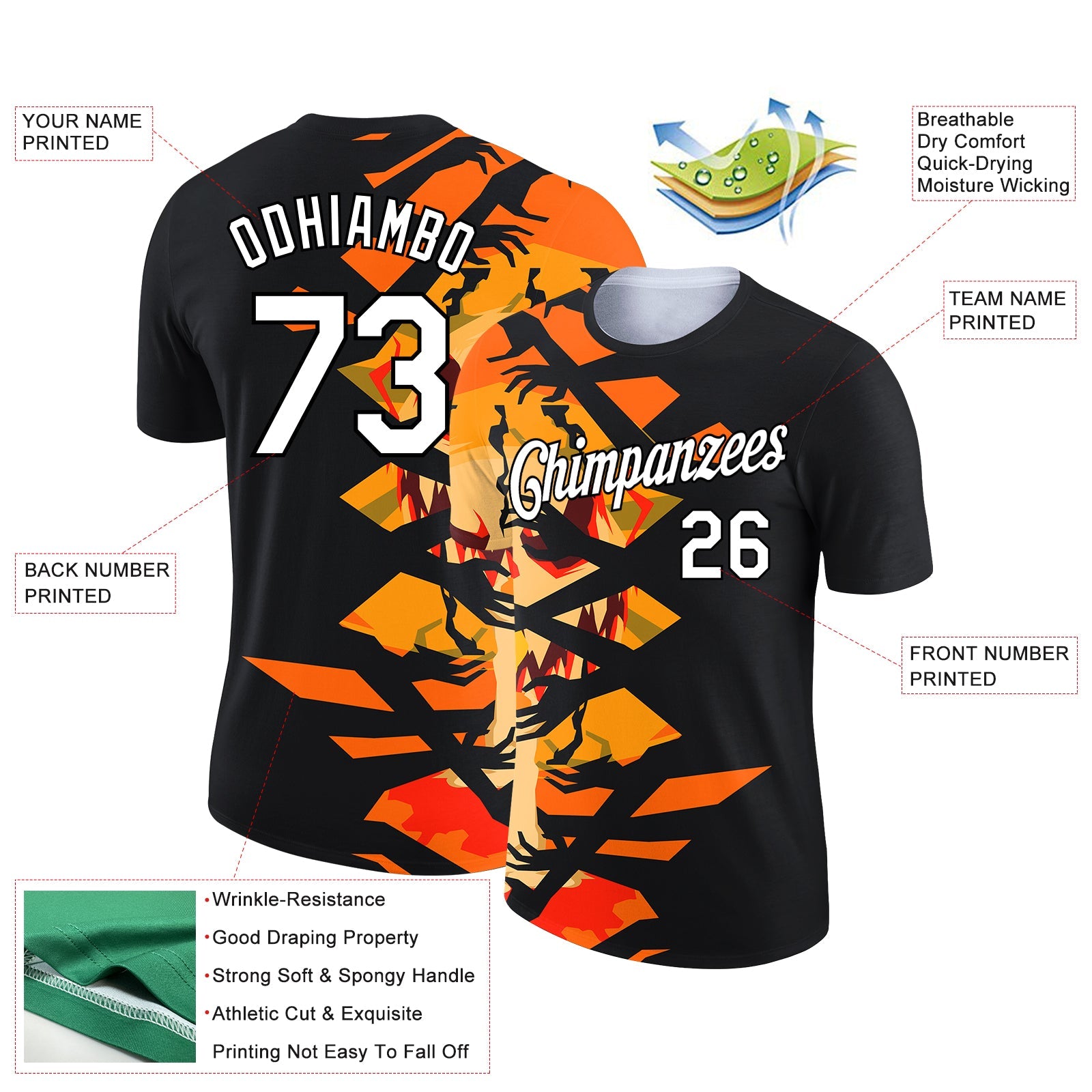 Custom Gold White-Black 3D Halloween Performance T-Shirt view 2