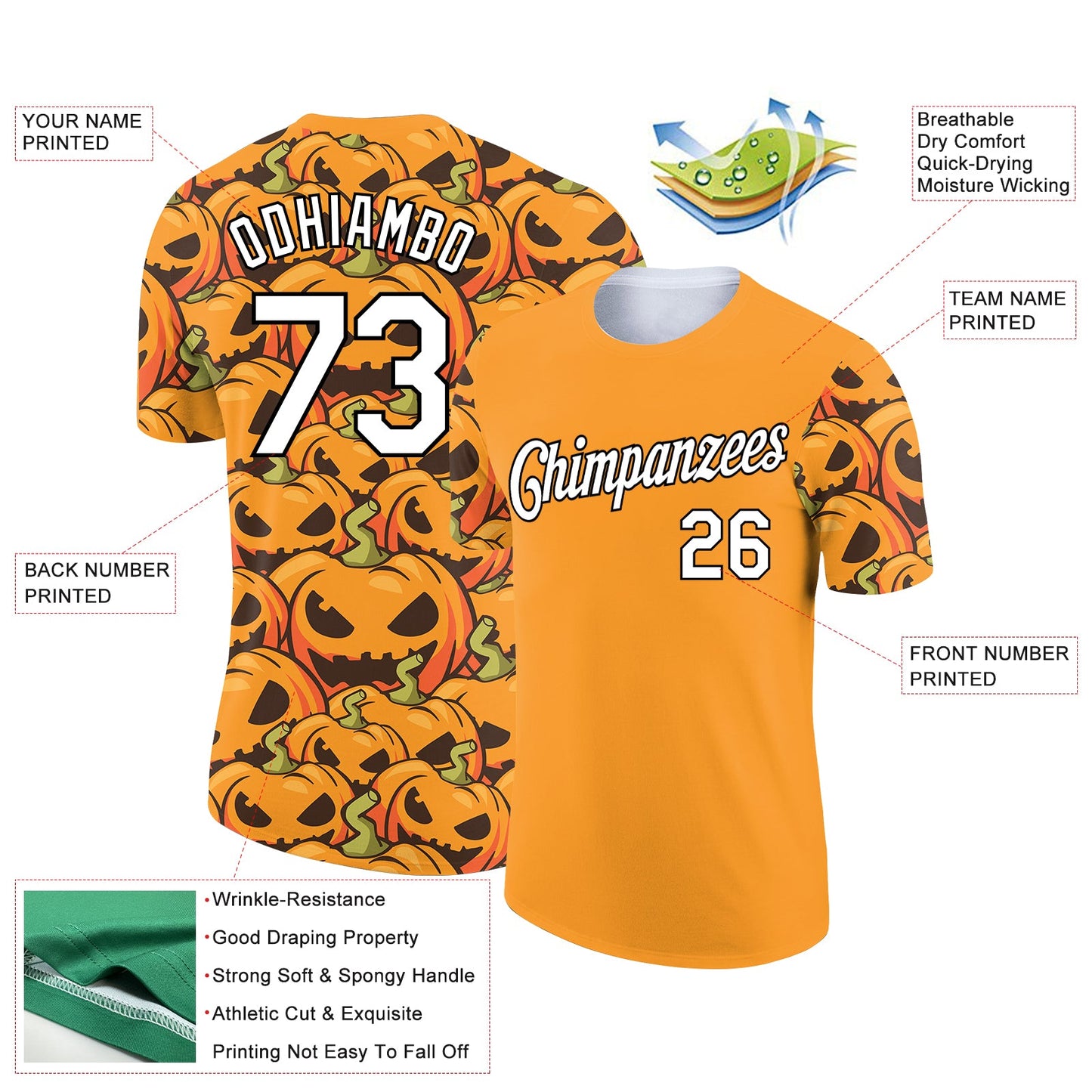 Custom Bay Orange White-Black 3D Halloween Performance T-Shirt view 2