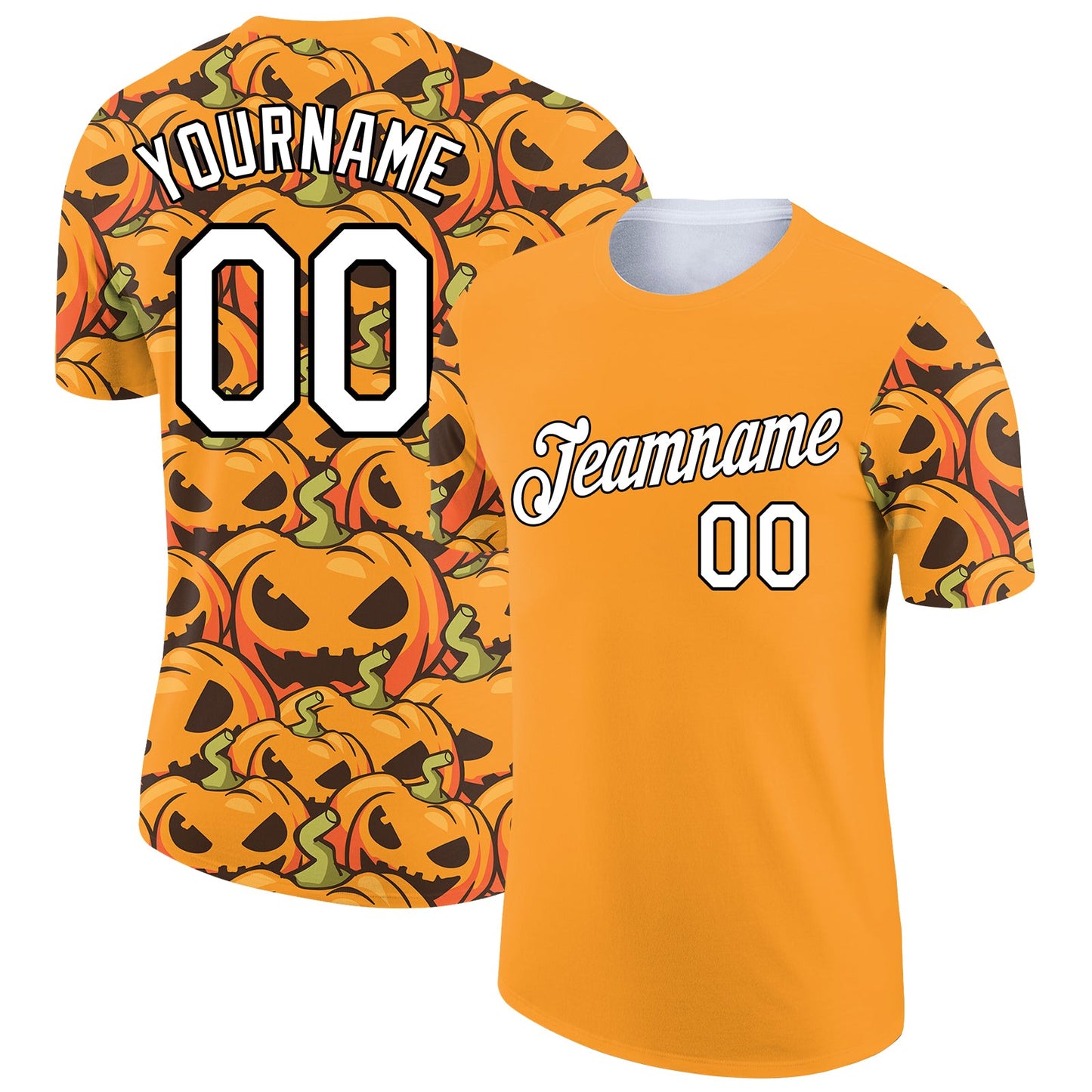 Custom Bay Orange White-Black 3D Halloween Performance T-Shirt - Main View