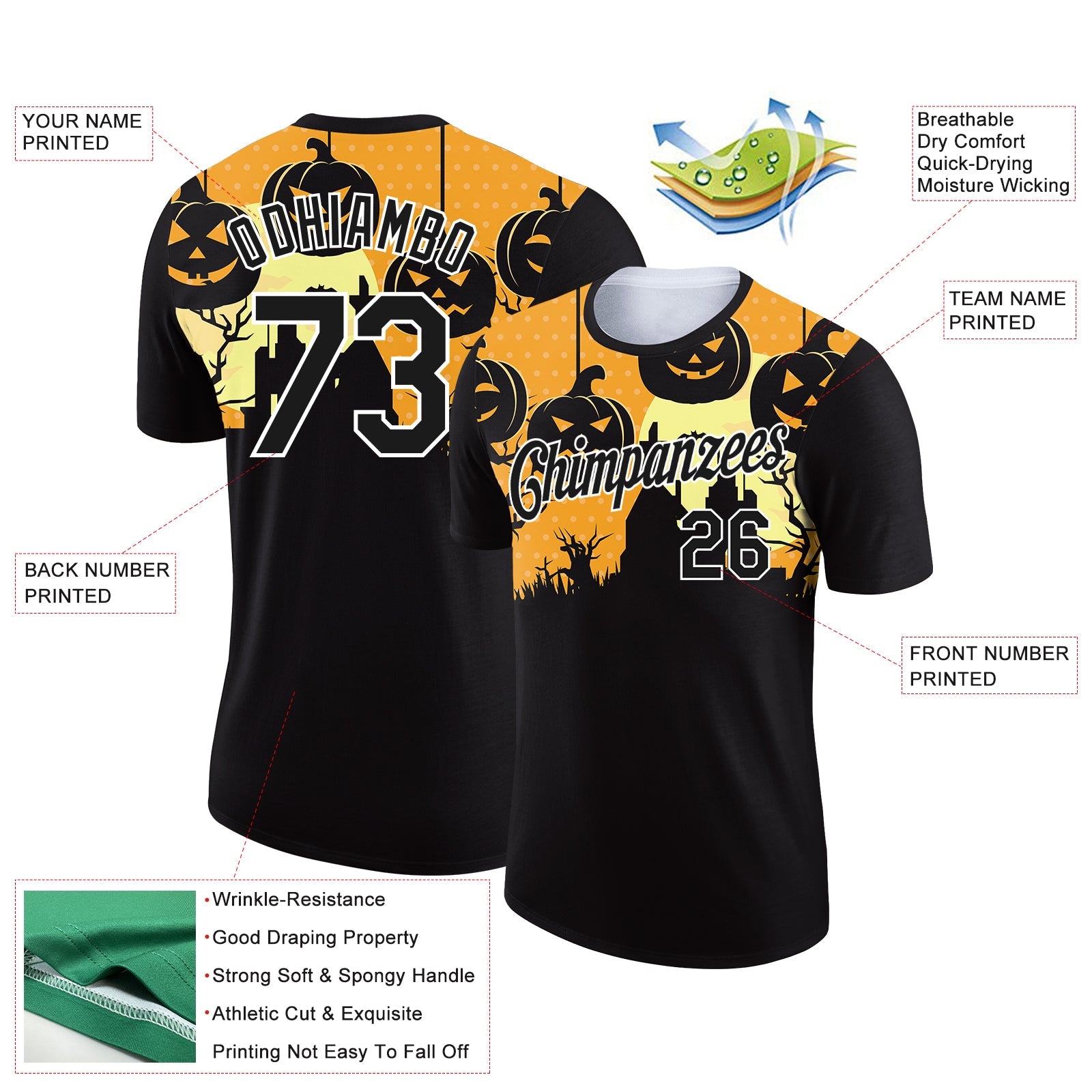 Custom Black White 3D Halloween Performance T-Shirt view 2