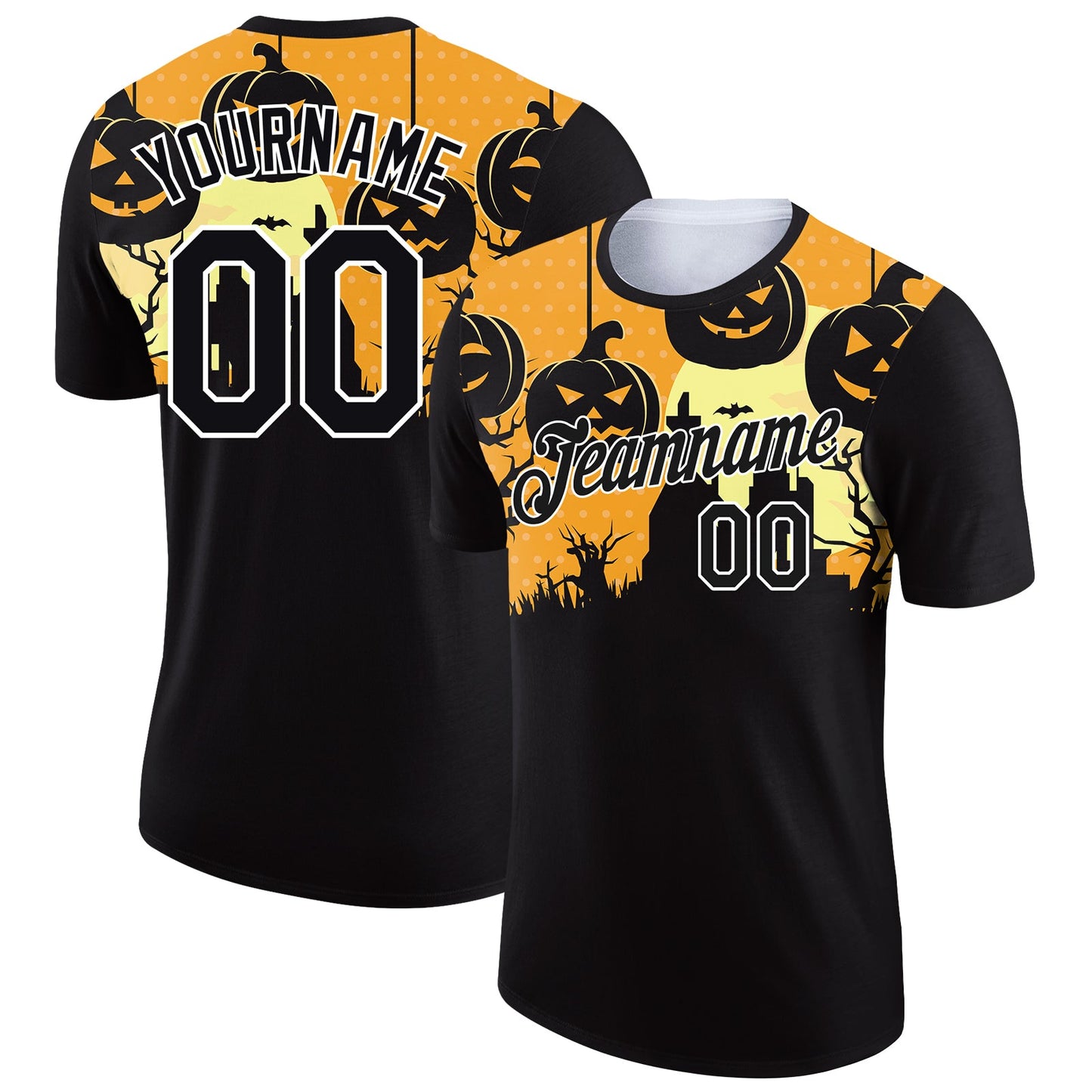 Custom Black White 3D Halloween Performance T-Shirt - Main View