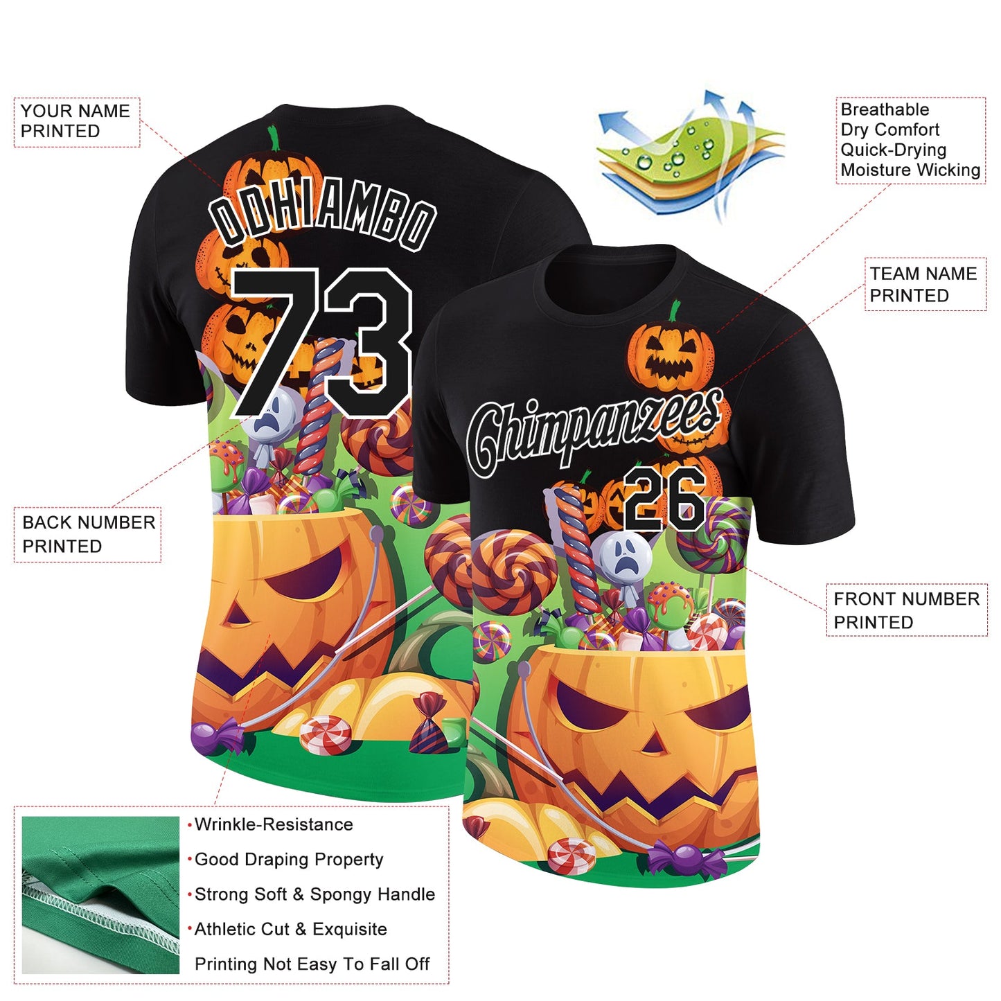 Custom Black White 3D Halloween Performance T-Shirt view 2
