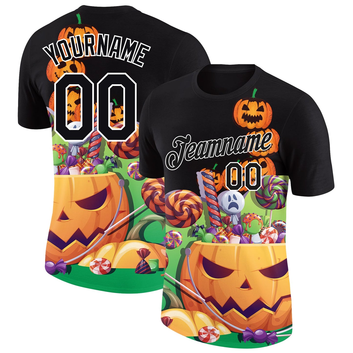 Custom Black White 3D Halloween Performance T-Shirt - Main View