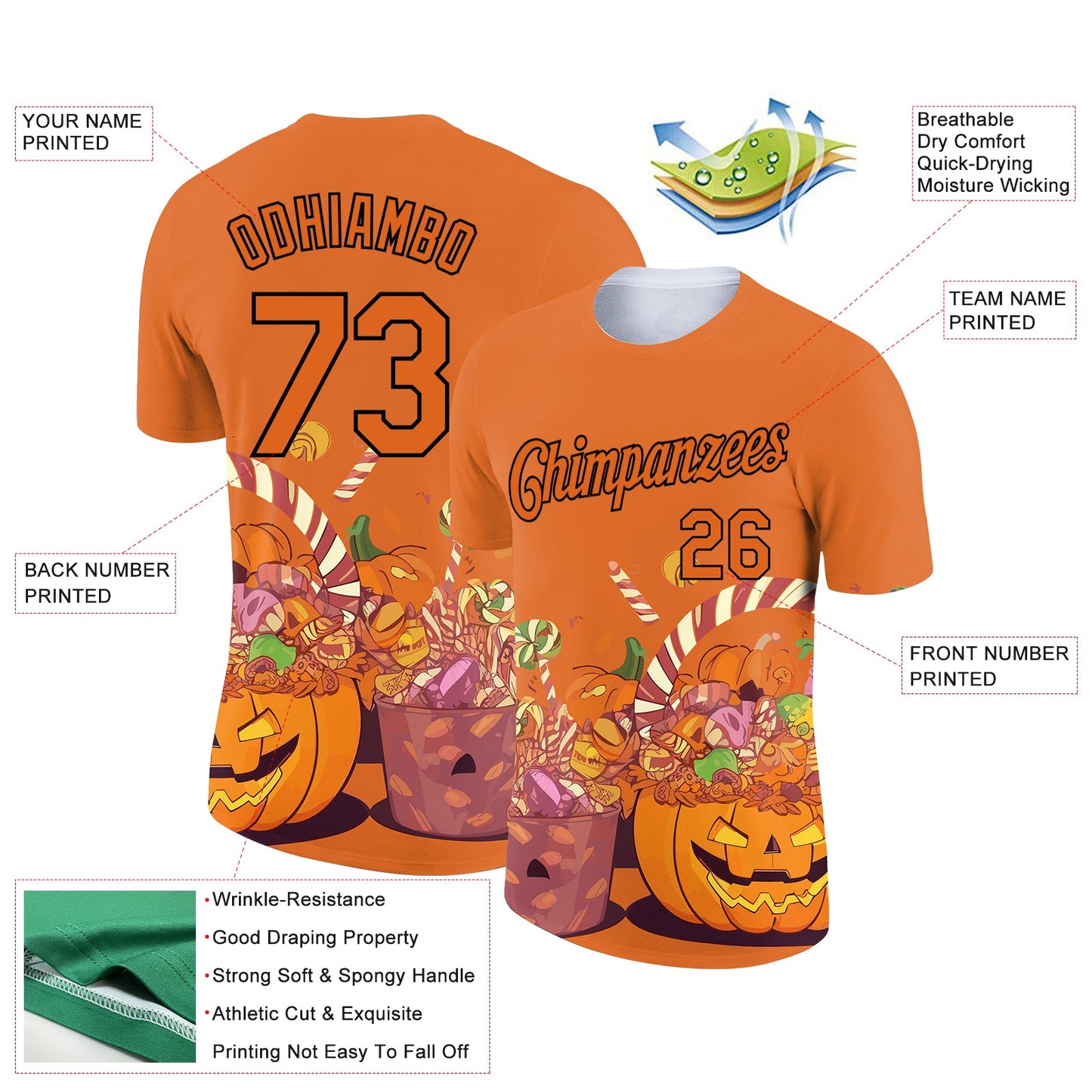 Custom Texas Orange Black 3D Halloween Performance T-Shirt view 2