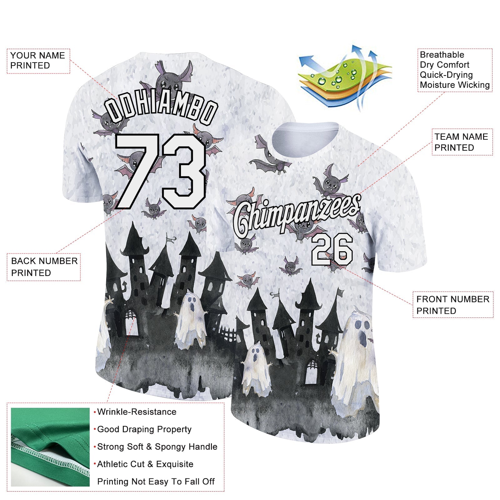 Custom White Black 3D Halloween Performance T-Shirt view 2