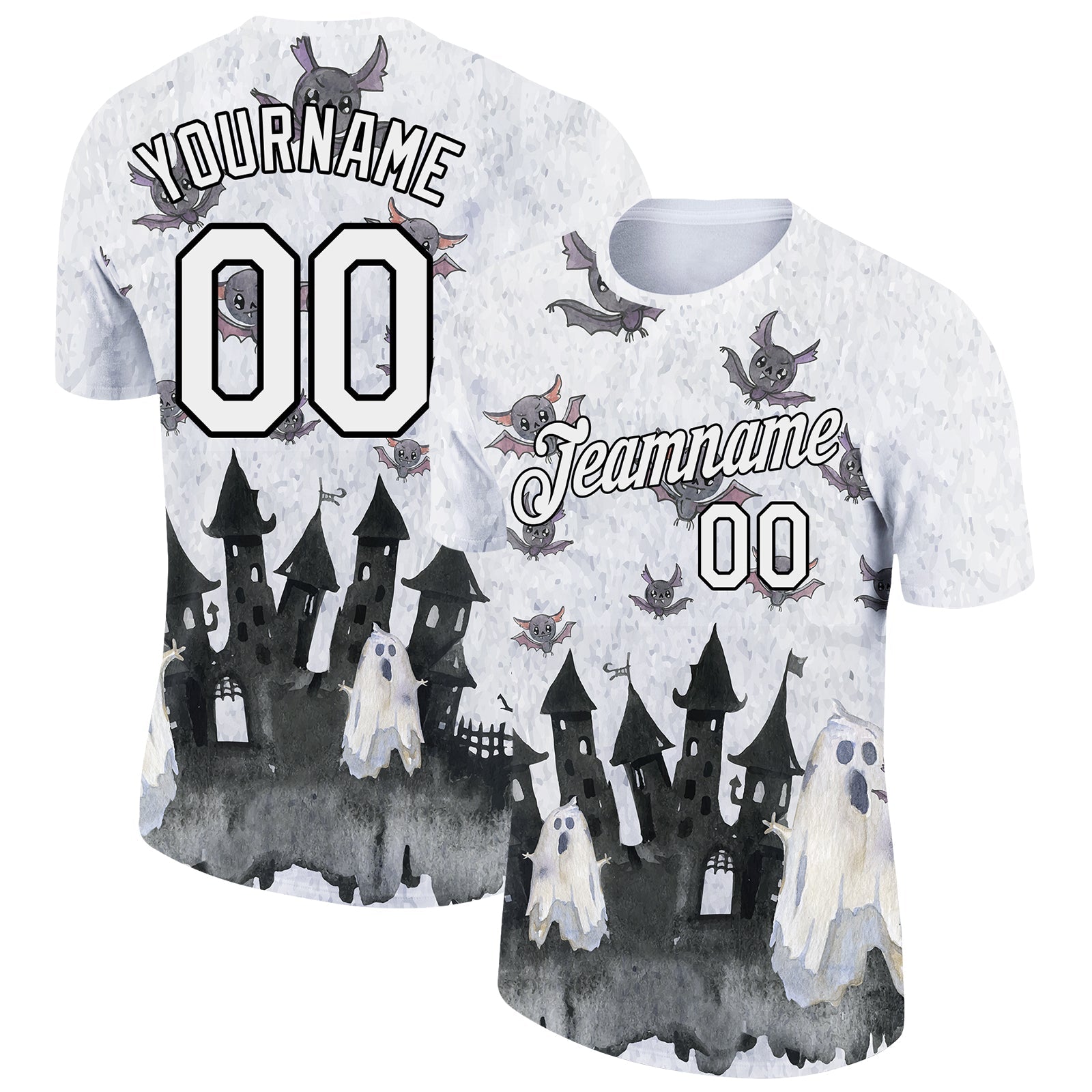 Custom White Black 3D Halloween Performance T-Shirt - Main View
