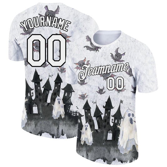 Custom White Black 3D Halloween Performance T-Shirt - Main View