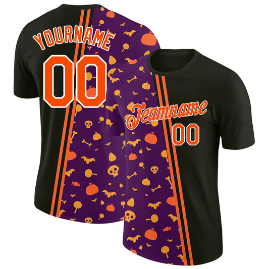 Custom Black Orange-Purple 3D Halloween Performance T-Shirt - Main View