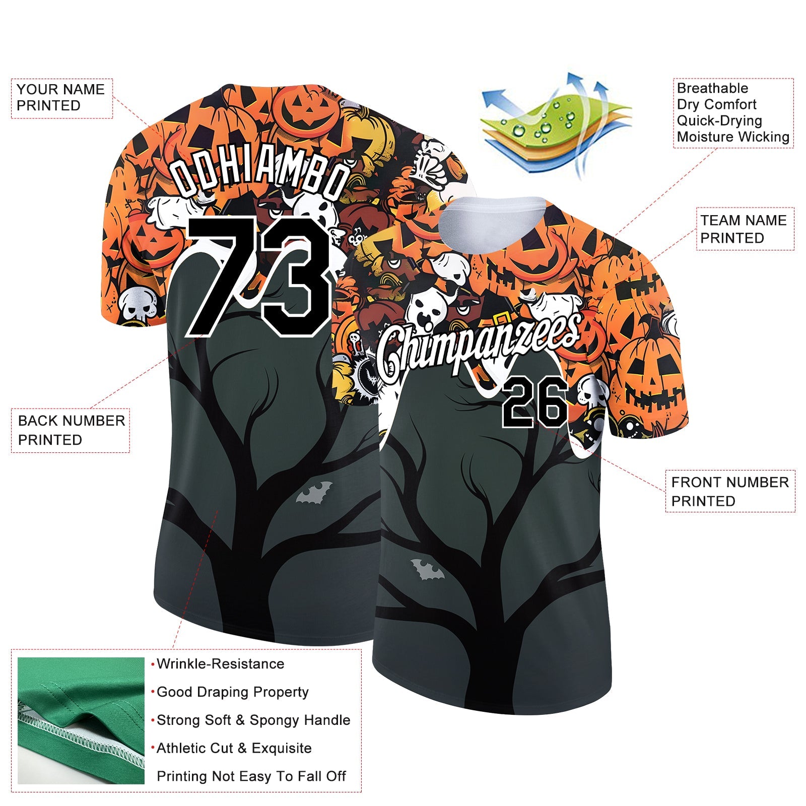 Custom Steel Gray Black-Orange 3D Halloween Performance T-Shirt view 2