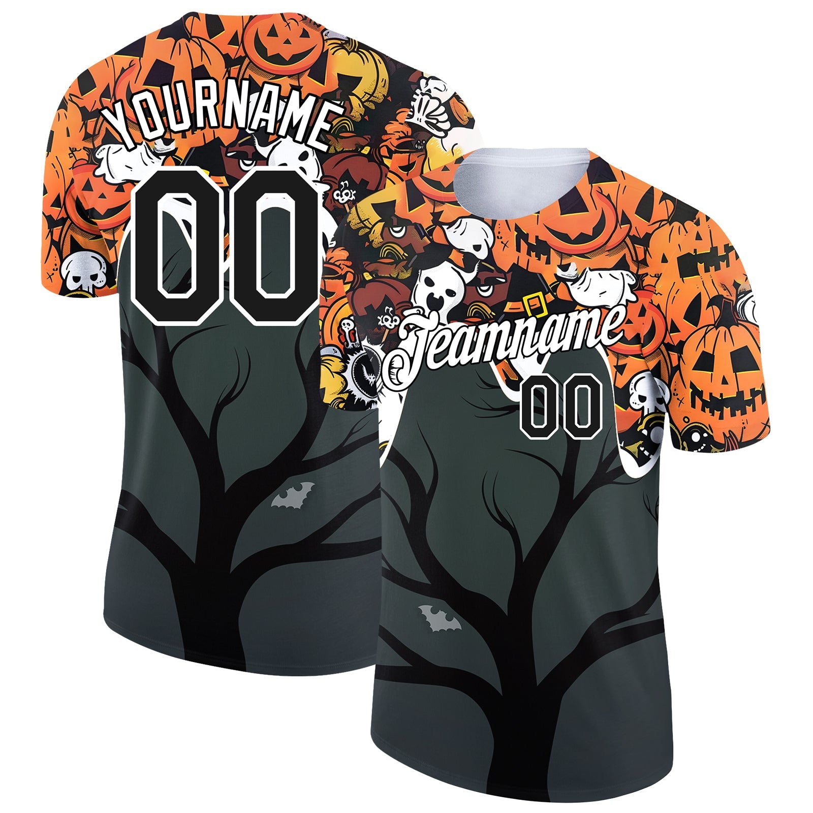 Custom Steel Gray Black-Orange 3D Halloween Performance T-Shirt - Main View